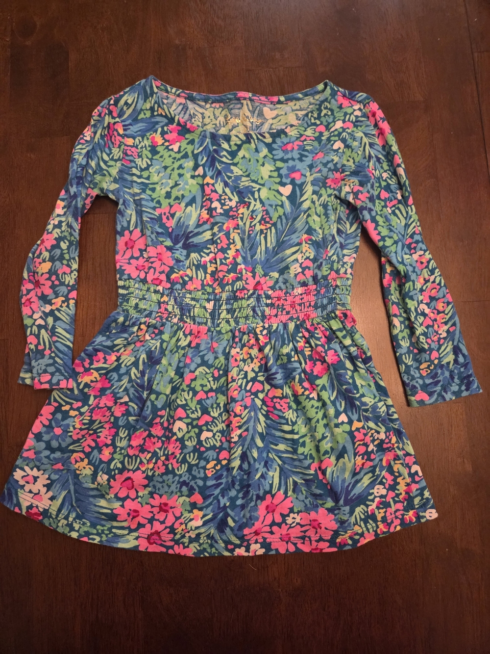 Lilly Pulitzer Girls Floral Long-Sleeve Dress - Pink, Blue & Green